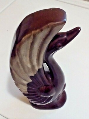 #ad Swan 8 1 2quot; Figurine Mid Century Clay Pottery Brown Unique Gift