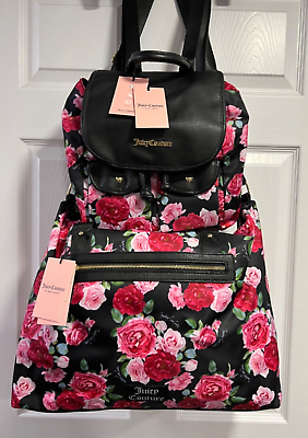 #ad NWT Juicy Couture Black Floral Roses Lightweight Travel Wknd bag and Backpack