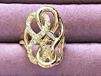 #ad HSN Roberto by RFM gold tone and crystal openwork ring size 10