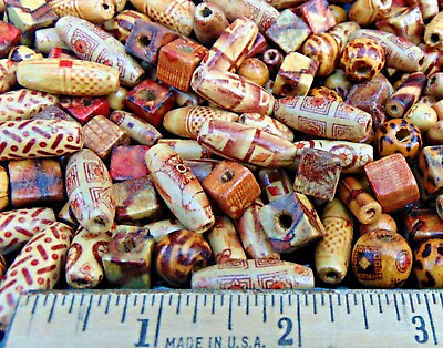 #ad Wood BEADS Mixed Shapes Round Tube Oval Cube Browns w designs 8mm 23mm