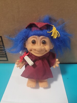 #ad Graduation Troll Doll w Blue Hair Diploma Cap amp; Gown Vintage 90s Russ Toys
