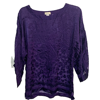 #ad Chico#x27;s Woman#x27;s Purple Semi Sheer Rayon Silk Blend 3 4 Sleeve Top Size 0 SMALL