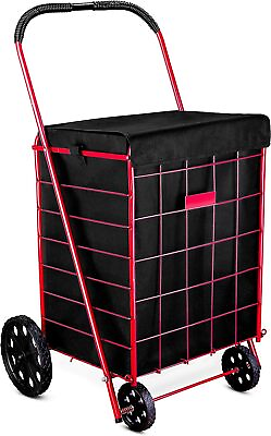 #ad Folding Grocery Basket Shopping Wheels Cart Large Utility Laundry Just Lining