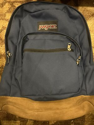#ad Jansport Originals Navy Brown Leather Bottom Backpack Right Pack JS00TYP7