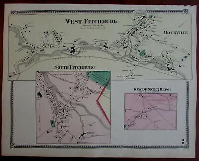 #ad Fitchburg Rockville Westminster Depot 1870 Worcester Co. Mass. detailed map