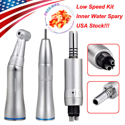 #ad Dental Slow Speed Handpiece Inner Water Contra Angle Straight Air Motor 4 Hole