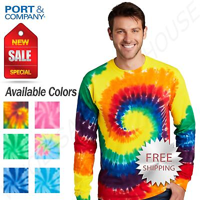 #ad Port amp; Company Mens Tie Dye 100% Cotton Long Sleeve Standard Fit T Shirt PC147LS