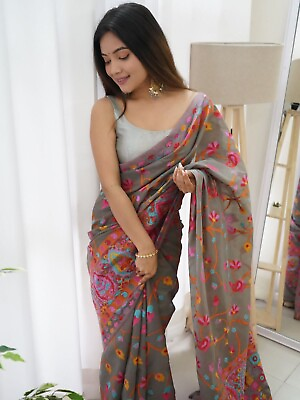 #ad Banarasi Soft Litchi Silk Sari Ethnic Wedding Party Wear Saree With Blouse piece