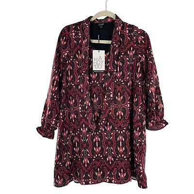#ad HAODUOYI Dress S Neck Tie Shirt Shift Indian Moroccan Print Flowy Boho Gypsy