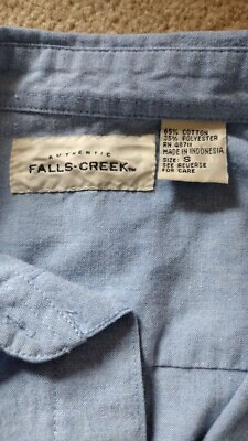 #ad Vintage Falls Creek Embroidered quot;HAPPY HOLIDAYSquot; Denim Shirt Women SMALL