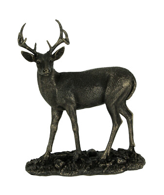 #ad Bronze Finish Standing Deer 8 Point Buck Antlers Wildlife Animal Art Statue