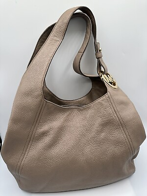 #ad MICHAEL Kors Fulton Taupe Pebbled Leather Large Shoulder Tote Hobo Handbag