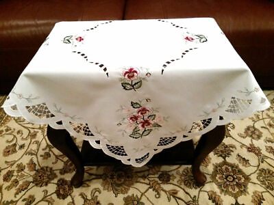 #ad Embroidery Polyester Rose Tablecloth Square Night Stand Side Coffee Table Cover