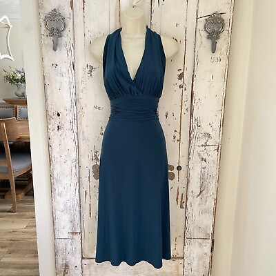 #ad Evan Picone Size 14 Woman#x27;s Teal Blue Green Halter Midi Cocktail Party Dress