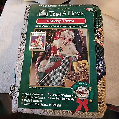#ad Vintage New Trim A Home Holiday Santa Throw Triple Woven USA