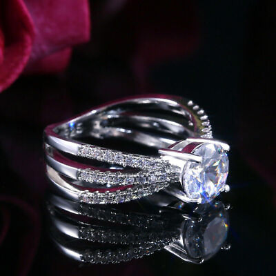 #ad Rings Elegant Women Artificial Sapphire Jewelry Wedding Size 6 10
