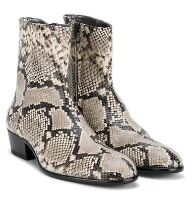 #ad Mens Snakeskin Pattern Leather Pointed Toe Ankle Boots Motor Club Chelsea Shoes