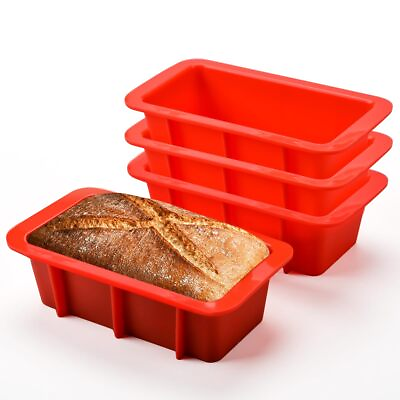 #ad Mini Loaf Pan Silicone Bread Loaf Pan Nonstick Set of 4 for Baking Bread