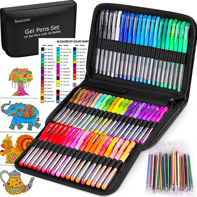 #ad 60 Colored Gel Pens for Adult Coloring Books Deluxe 120 Pack 60 Refills and Tr