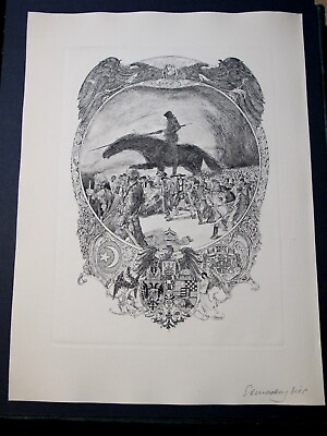 #ad HAND SIGNED Original 1919 Etching Print GERMAN ARTIST Amadeus Dier Fantasy Rare