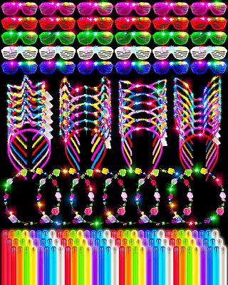 #ad 160 Pcs Glow in the Dark Party Supplies LED Glasses Light up Sticks ...