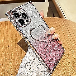 #ad pmxlfo for iPhone 14 Pro Max Gardient Glitter Case Plating Cute Heart Bling Spa