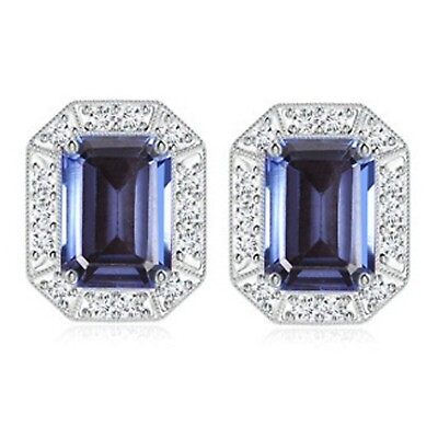#ad 3.00 Carat Natural Blue Tanzanite IGI Certified Diamond Studs In 14KT White Gold