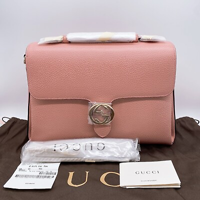 #ad Gucci GG Interlocking Dollar Shoulder Bag in Soft Pink Leather Medium