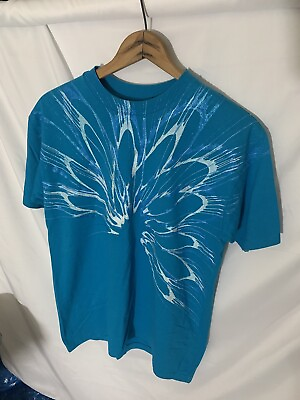 #ad Vintage Hand Painted Glitter Art Single Stitch T Shirt Blue Large 70s 80s 90s