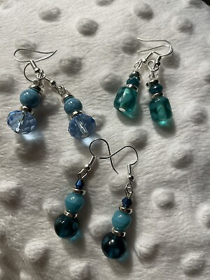 #ad Blue Teal 3 Pair Earrings