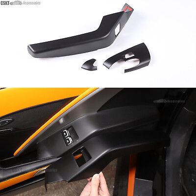 #ad Matte black Window Glass Lift Panel Frame Trim Kits Fit For Corvette C7 2014 19