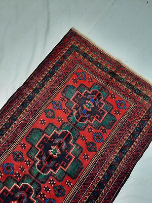 #ad Vintage Afghan Handmade Knotted Tribal Balouchi Rug Antique Area Rug 187×105 Cm