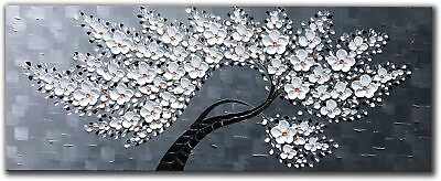 #ad Handmade original large Art Oil Painting Canvas White Flower Tree paintings