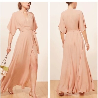 #ad Reformation Winslow Surplice V Neck Wrap Chiffon Maxi Dress Dress Blush Pink XS