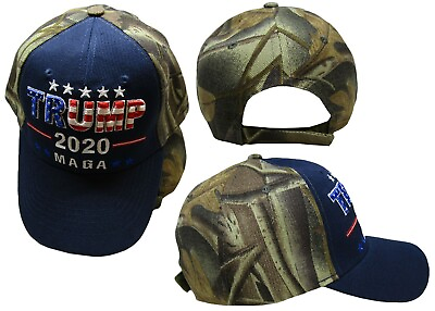 #ad Trump 2020 MAGA USA Overlay Navy Blue Woodland Camouflage Embroidered Hat Cap