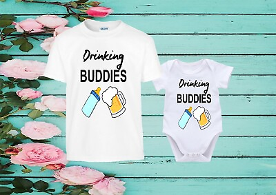 #ad Drinking Buddies Adult T shirt Baby Vest Father Baby Matching Set Cool 185 186