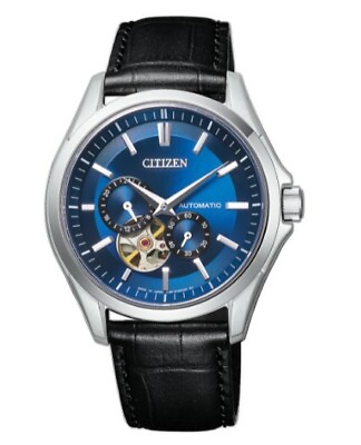 #ad Citizen Men#x27;s Automatic Blue Skeleton Dial Black Leather Watch 39MM NP1010 01L