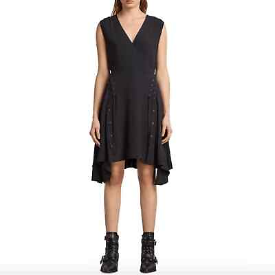 #ad All Saints Black Miller Asymmetrical Lace Up Dress Size: 0