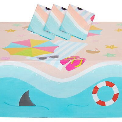 #ad Juvale Summer Beach Scene Plastic Rectangle Party Table Cloth Cover 3 Pack