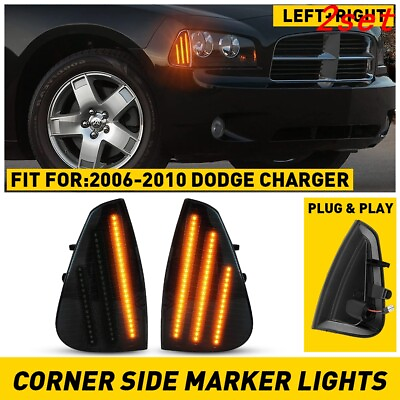 #ad Black Corner Fits Light 06 2010 Dodge Charger Signal Pair Replacement Lamp 2set