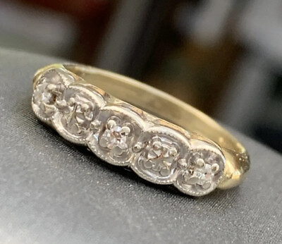 #ad Vintage Estate 14 Karat Yellow And White Gold Diamond Ring Size 5 3 4
