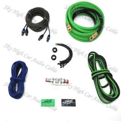 #ad Oversized 4 Ga AWG Amp Kit 4 Channel Twisted RCA Green Black Complete Sky High