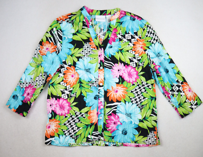 #ad ALFRED DUNNER WOMEN#x27;S BRIGHT FLORAL PRINT 3 4 SLEEVE TOP SIZE 18