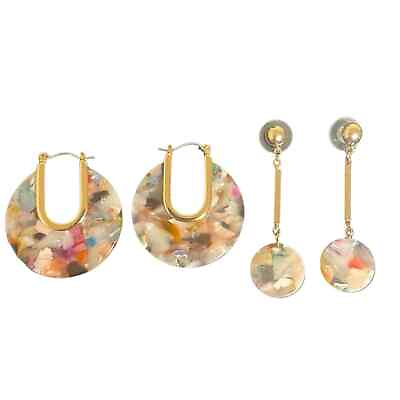 #ad Colorful Acrylic Disc Gold Tone Earrings Two Pair Earrings