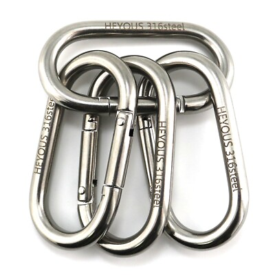 #ad 3.15 Inch 4 Pack Stainless Steel Carabiner Clip Spring Snap Hook Oval Carabiner