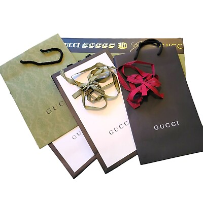 #ad Gucci Shopping Bags Black amp; White Gift Ties Set of 7 Reusable Gift Prop VR210