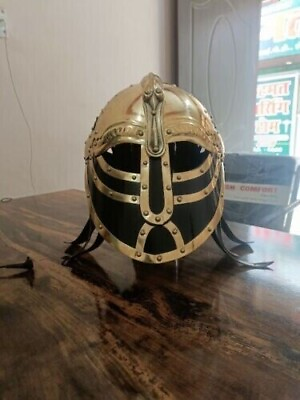 #ad Medieval Vintage Viking Helmet 16 Gage Steel Brass Armor Helmet For Halloween