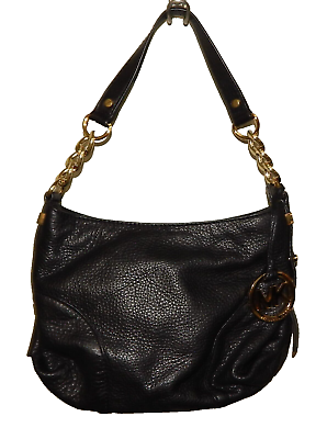 #ad Michael Kors Black Pebbled Leather Shoulder Bag Gold Hardware NEW NWOT