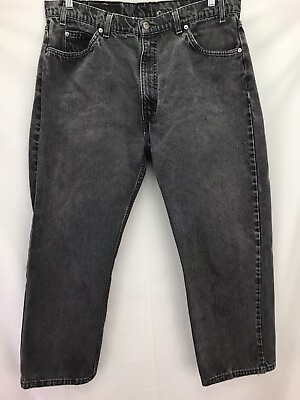 #ad Levis 505 Regular Straight Fit Mens 37x25 Black Faded Orange Tab Jeans Tag40x30