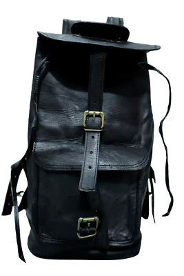 #ad 20quot; Black Vintage Spacious leather Backpack satchel bag genuine laptop messenger